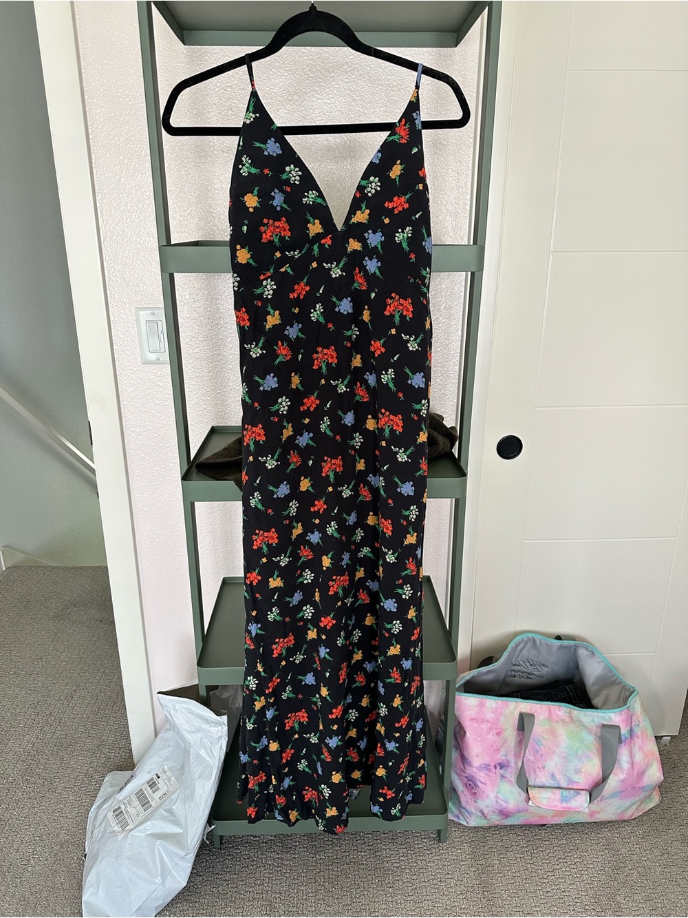 Capulet Black Slip Dress with Red, Orange & Blue Floral Print
